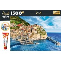 TREFL Sada 2v1 puzzle Manarola, Ligúria, Taliansko 1500 dielikov s lepidlom