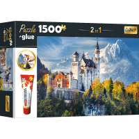 TREFL Sada 2v1 puzzle Zámok Neuschwanstein na jeseň 1500 dielikov s lepidlom