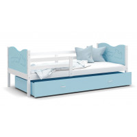 Detská posteľ so zásuvkou MAX S - 200x90 cm - modro-biela - vláčik