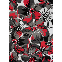 Kusový koberec MAYA Flowers - červený/šedý