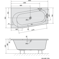 Polysan ASTRA WL asymetrická vaňa 165x90x48cm, biela 30611