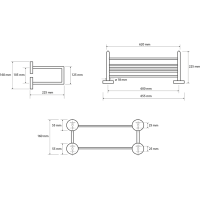 Sapho X-ROUND polička na uteráky dvojitá s hrazdou 600x160x225mm, chróm XR416