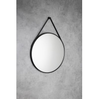 Aqualine STAGO okrúhle zrkadlo ø 60cm, kožený opasok, čierna mat SG065