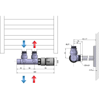 Sapho TWIN pripojovacia sada ventilov termostatická pre stredové pripojenie, pravé, chróm CP3010