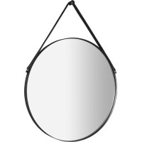 Sapho ORBITER okrúhle zrkadlo s koženým pásikom ø 60cm, čierna mat ORT060