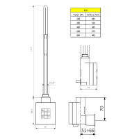 Sapho KTX vykurovacia tyč s termostatom, s krytom pre kábel, 600 W, chróm KTX-CW-600