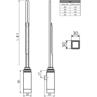 Sapho ONE vykurovacia tyč s termostatom, 300 W, chróm ONE-C-300