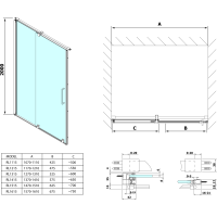 Polysan ROLLS LINE sprchové dvere 1400mm, výška 2000mm, číre sklo RL1415