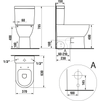 Aqualine JALTA WC kombi, Rimless, spodný/zadný odpad, biela PB103RW