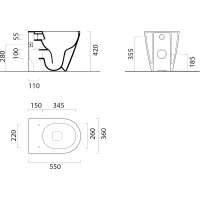 GSI KUBE X WC misa stojaca, Swirlflush, 36x55cm, spodný/zadný odpad, biela dual-mat 941009