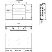Sapho MIRRÓ galerka s LED osvetlením, 3x dvierka, 120x70x16cm, biela MC121-0030