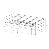 Detská posteľ z masívu borovice EGO so zásuvkami - 200x90 cm - biela