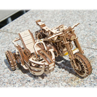 Ugears 3D drevené mechanické puzzle UGR-10 Motorka (scrambler) s vozíkom