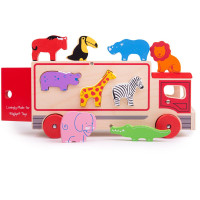 Bigjigs Toys Drevené auto so zvieratkami safari