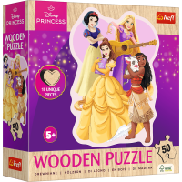 TREFL Drevené obrysové puzzle Disney: Krásne princezné 50 dielikov