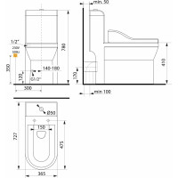 Sapho HUBERT WC kombi, zadný/spodný odpad s elektronickým bidetom USPA LUX UB-6635RU-2