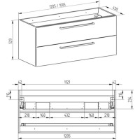 Kúpeľňová skrinka s keramickým dvojumývadlom BINO 121 cm