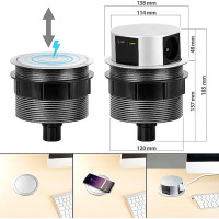 Solight 3z + USB A + C 20W PD, Wireless 10W, výsuvný blok zásuviek, 2m, strieborný