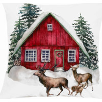 Obliečka na vankúš NORDIC Velvet 45x45 cm - Červený domček