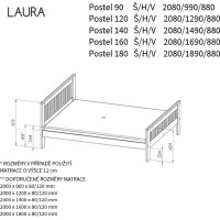 Posteľ z masívu borovice LAURA - 200x160 cm - šedá