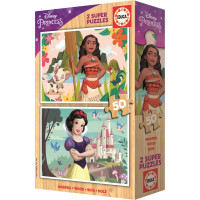 EDUCA Drevené puzzle Disney princeznej: Vaiana a Snehulienka 2x50 dielikov