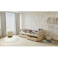 Detská posteľ z masívu 180x80cm so zásuvkou - M02 bezfarebný lak