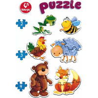 KUKURYKU Baby puzzle Zvieratká 6v1 (2-4 dieliky)