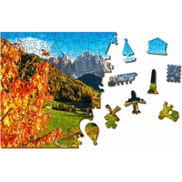 WOODEN CITY Drevené puzzle Santa Maddalena, Dolomity, Taliansko 2v1, 1010 dielikov EKO