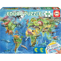 EDUCA Puzzle Mapa sveta s dinosaurami 150 dielikov