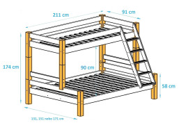 Rozmery poschodovej postele s rozšíreným spodným lôžkom PAVLÍNA