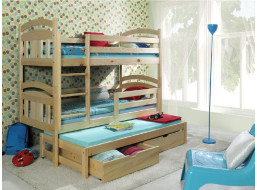 Detská poschodová posteľ s výsuvnou prístelkou z MASÍVU bez šuplíku - PV006