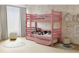 Detská poschodová posteľ z MASÍVU 180x80cm so zásuvkami - M07 ružová