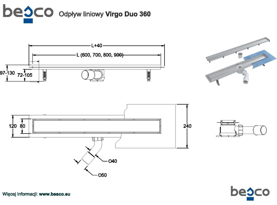 Odtokový žlab VIRGO 360 DUO