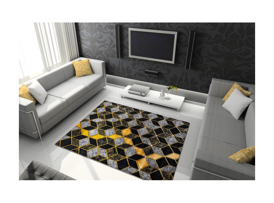 Kusový koberec Gloss 400B 86 3D geometric black/gold