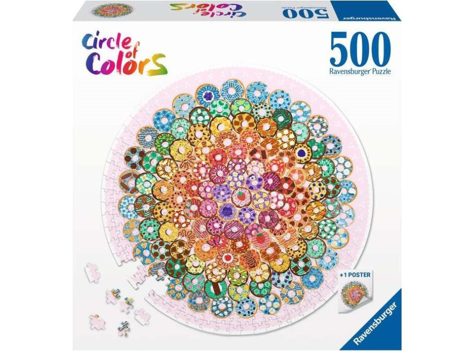 RAVENSBURGER Okrúhle puzzle Kruh farieb: Donuty 500 dielikov