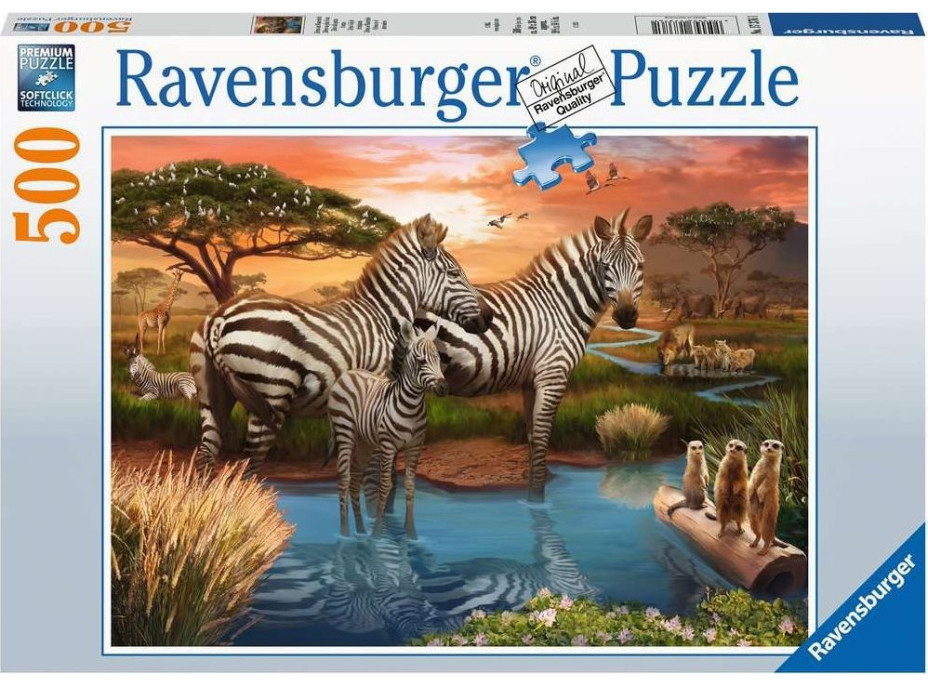 RAVENSBURGER Puzzle Zebry pri napájadle 500 dielikov