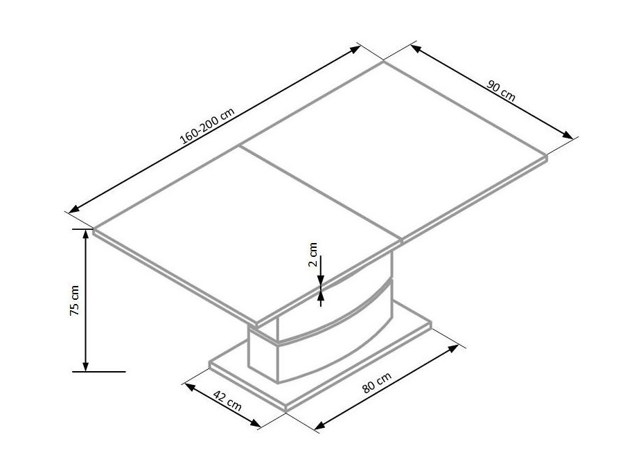 Jedálenský stôl BOLE - 160(200)x90x75 cm - rozkladací - biely