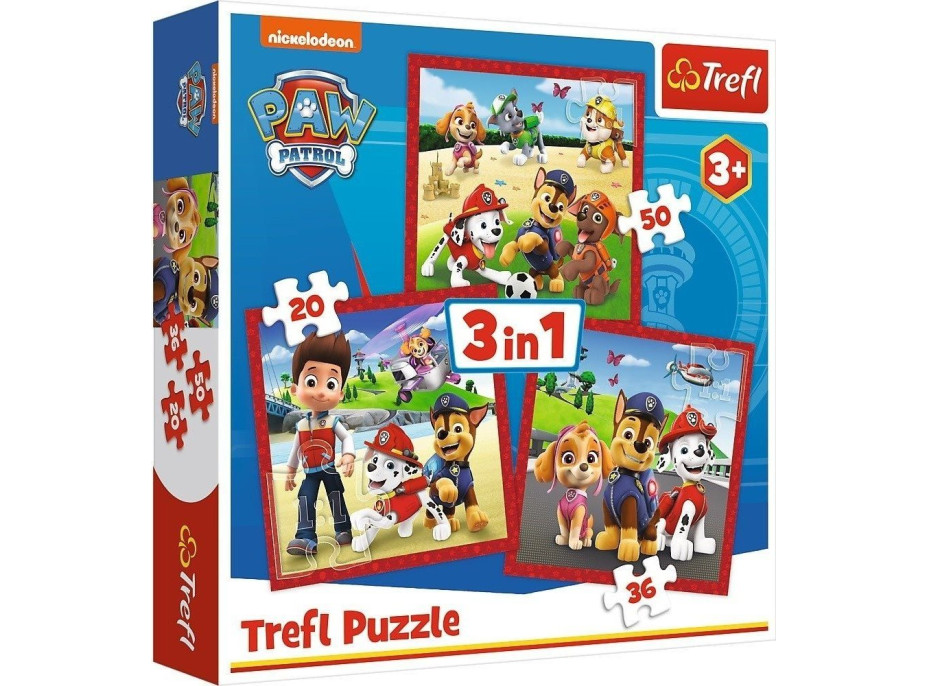 TREFL Puzzle Tlapková patrola: Veselí psíci 3v1 (20,36,50 dielikov)