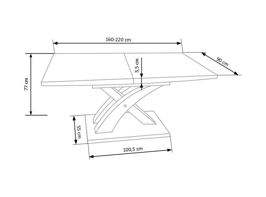 Jedálenský stôl STEVEN - 160(220)x90x77 cm - rozkladací - biely
