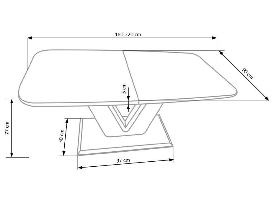 Jedálenský stôl ELLIOT - 160(220)x90x77 cm - rozkladací - biely