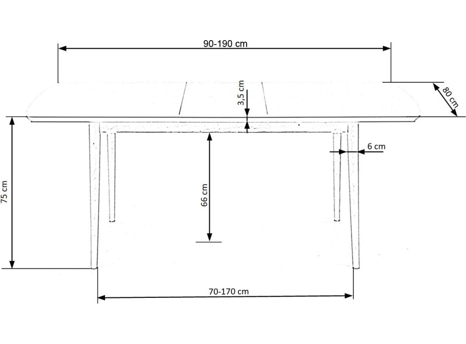 Jedálenský stôl REECE - 90(190)x80x75 cm - rozkladací - biely/dub lefkas