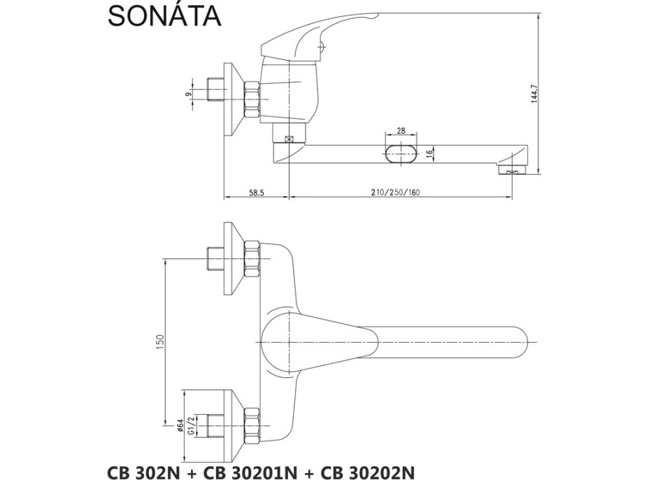 Kuchynská drezová batéria SONÁTA - rovné ramienko 21 cm - chrómová