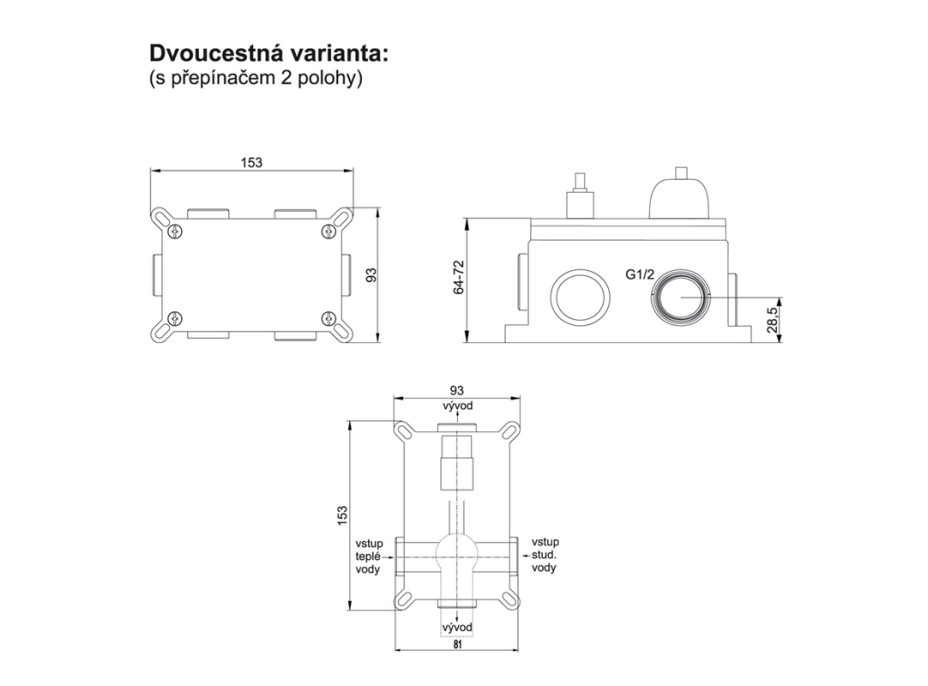 Sprchová podomietková batéria SONÁTA - 2 výstupy- chrómová