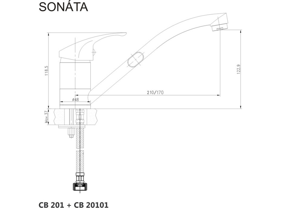 Kuchynská drezová batéria SONÁTA - ramienko 21 cm - chrómová