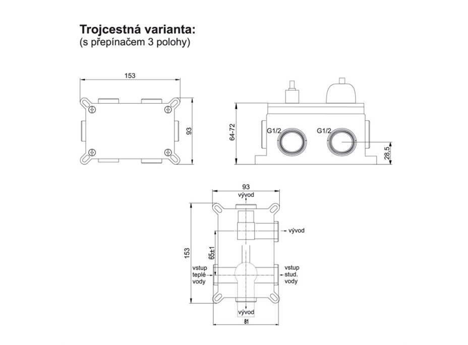 Sprchová podomietková batéria DITA - 3 výstupy - chrómová