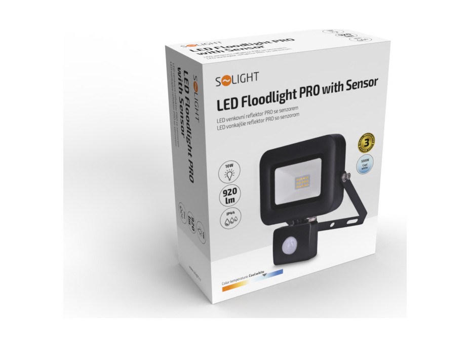 LED reflektor PRO so senzorom, 10W, 920lm, 5000K, IP44