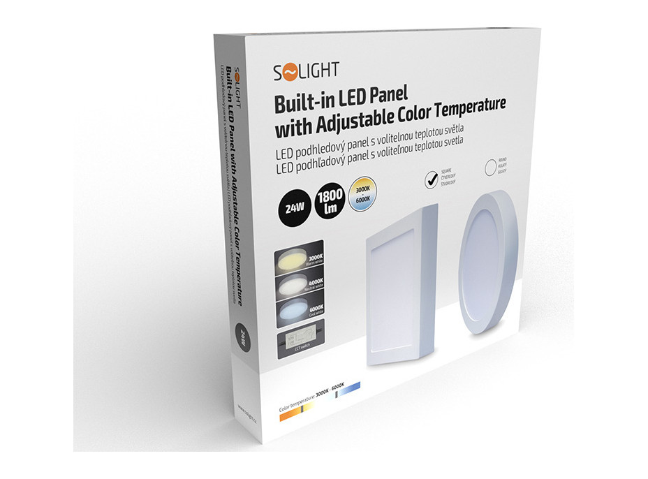 LED mini panel CCT, prisadený, 24W, 1800lm, 3000K, 4000K, 6000K, štvorcový