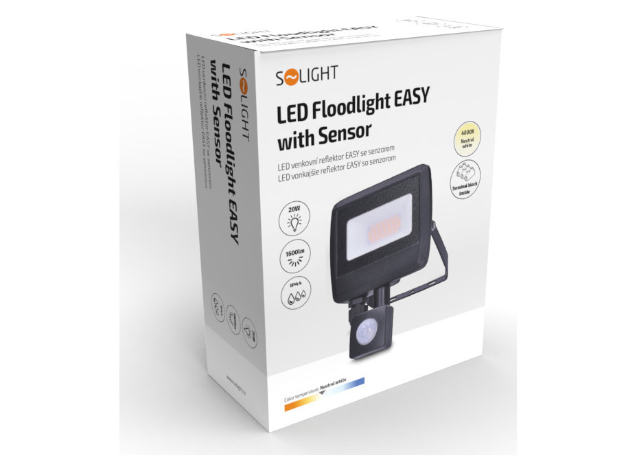 LED reflektor Easy so sensorom, 20W, 1600lm, 4000K, IP44, čierny