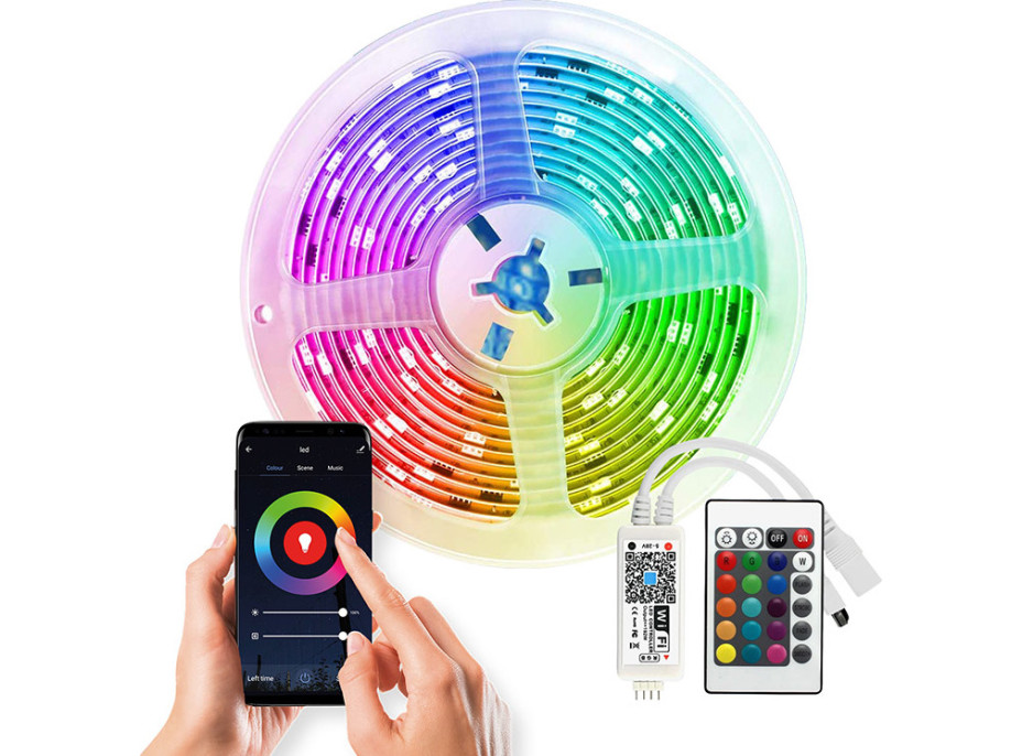 Wifi SmartLED svetelný pás, RGB, 5m, sada s adaptérom a diaľkovým ovládačom