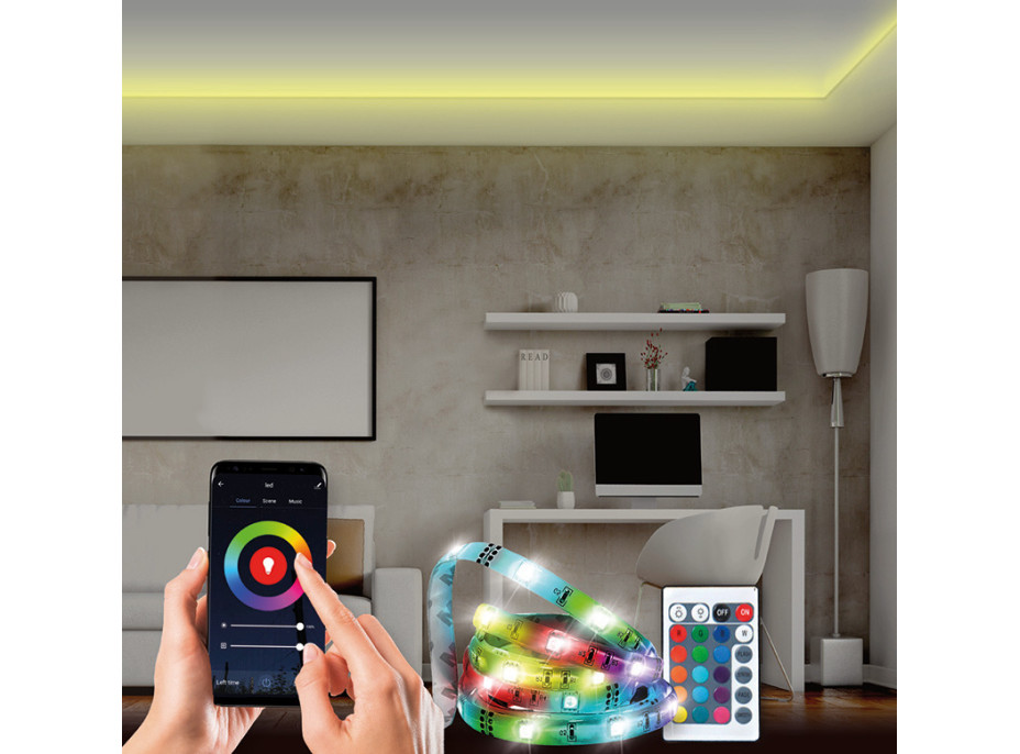 Wifi SmartLED svetelný pás, RGB, 5m, sada s adaptérom a diaľkovým ovládačom